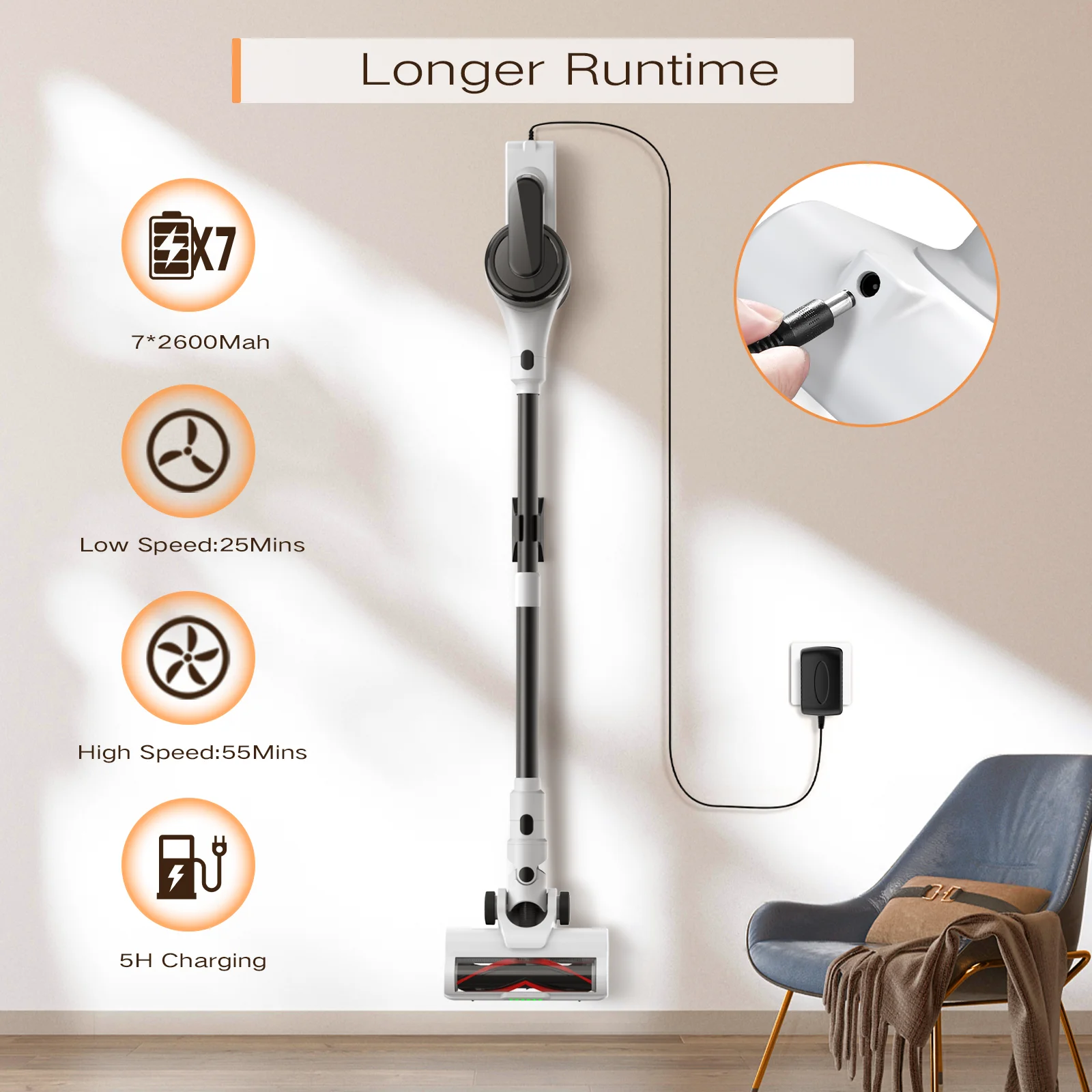 Moosoo S5Mate Cordless Vacuum Cleaner Mop Wet And Dry V15 Stick Vacuums V11 Plus Cordless Vacuum Cleaner, Nickel/Pur