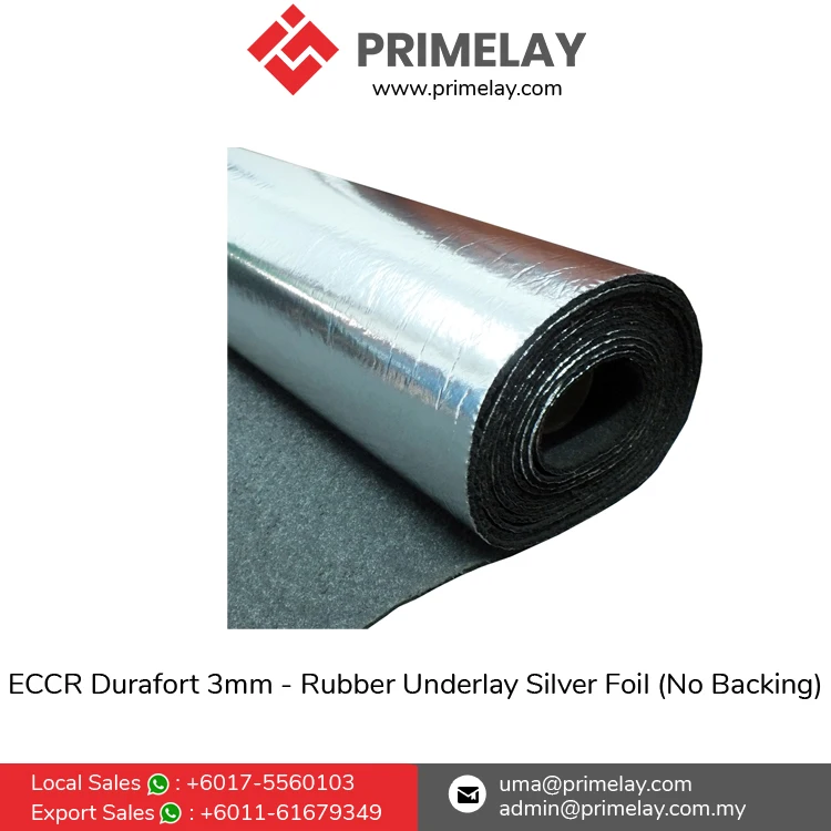 Long Lasting Quality Scratch Resistant Easy to Install ECCR Durafort 3mm Rubber Carpet Flooring Underlay Silver Foil (No Back)