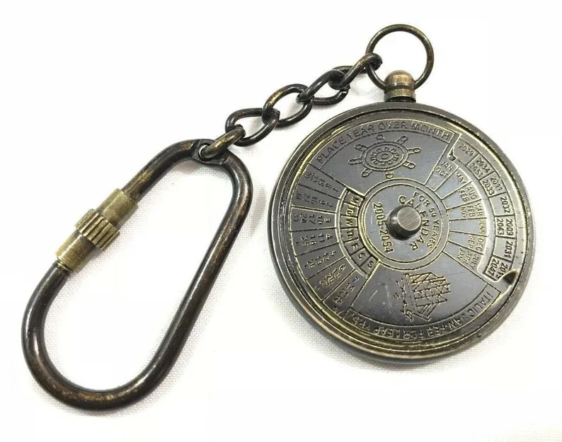 Antique Brass Calendar Keychain Key Ring Brass Keychain Elegant for Gift brass calendar Pocket Size in wholesale price low moq