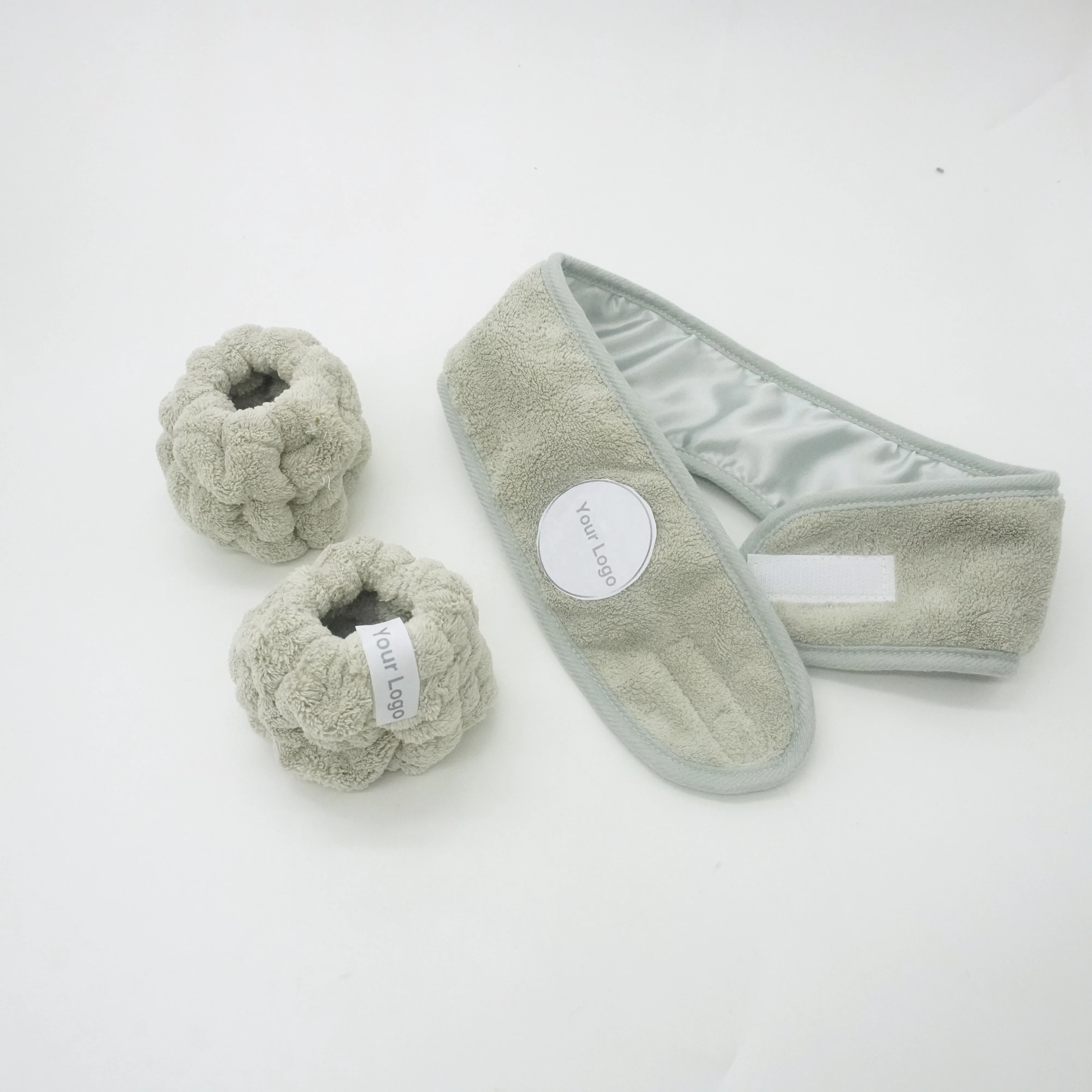 stain silk luxury spa headband set wrist cuff wash band face wash set for lady facial support to do custom logo