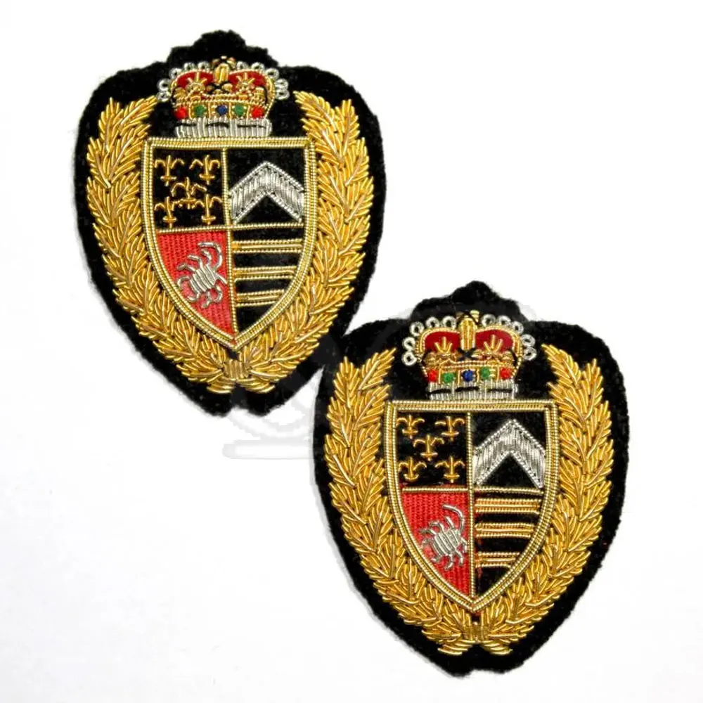 Hot Sale Premium Quality Bullion Wire Badges Custom Logo Sew-On Badges with Lace Decoration Solid Color Fabric Material