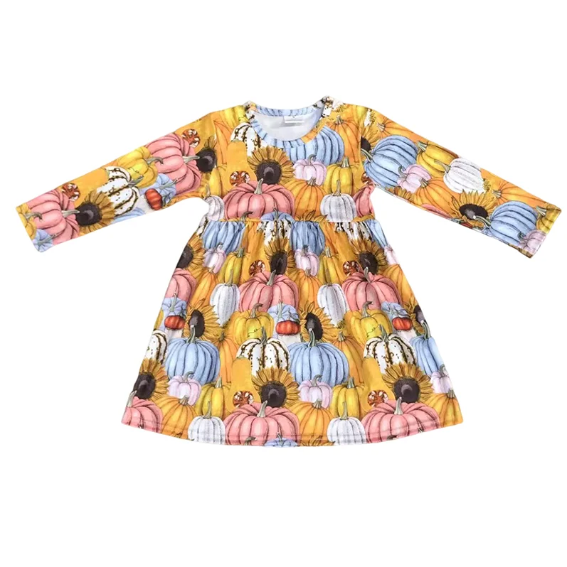 Pumpkin sunflower long-sleeved dress for girls