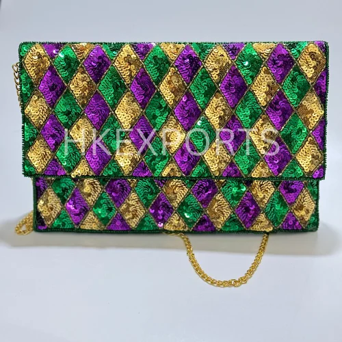 Exquisite Handcrafted Mardi Gras Beaded Purse with Vibrant Carnival Colors and Intricate Design - Ideal for Festive Revelry