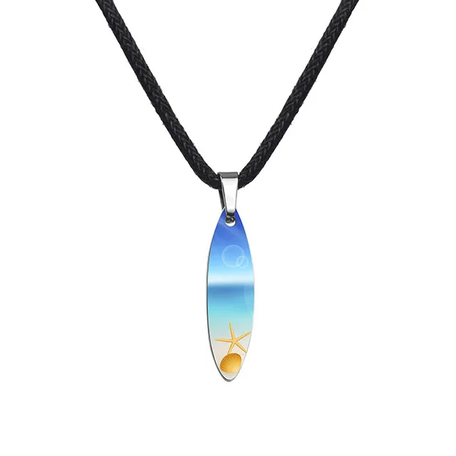Custom Ocean Picture Necklace Stainless Steel Mens Beach Printing Necklaces Surfboard Pendant Necklace