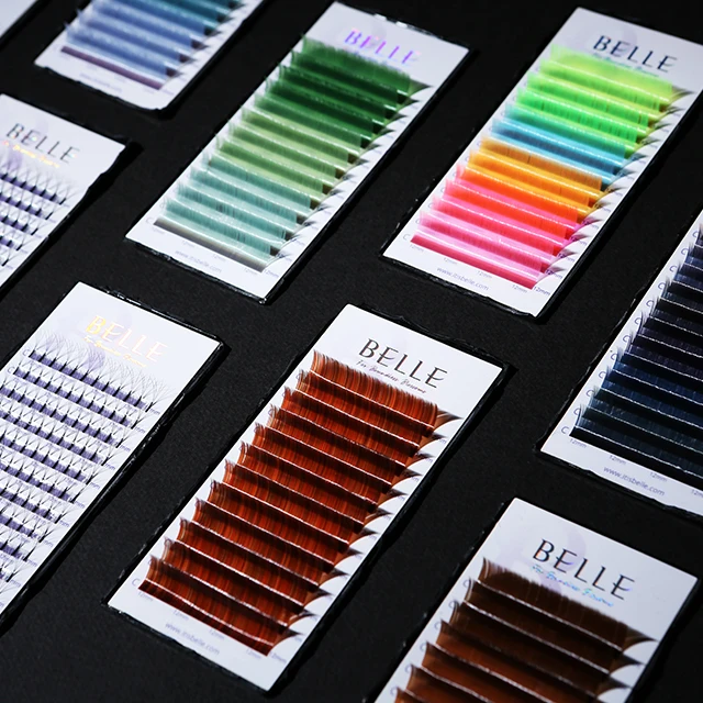 Belle Neon color Mix 12lines Eyelashes Extension The best Korean PBT fluorescent color lashes colorful individual Synthetic hair