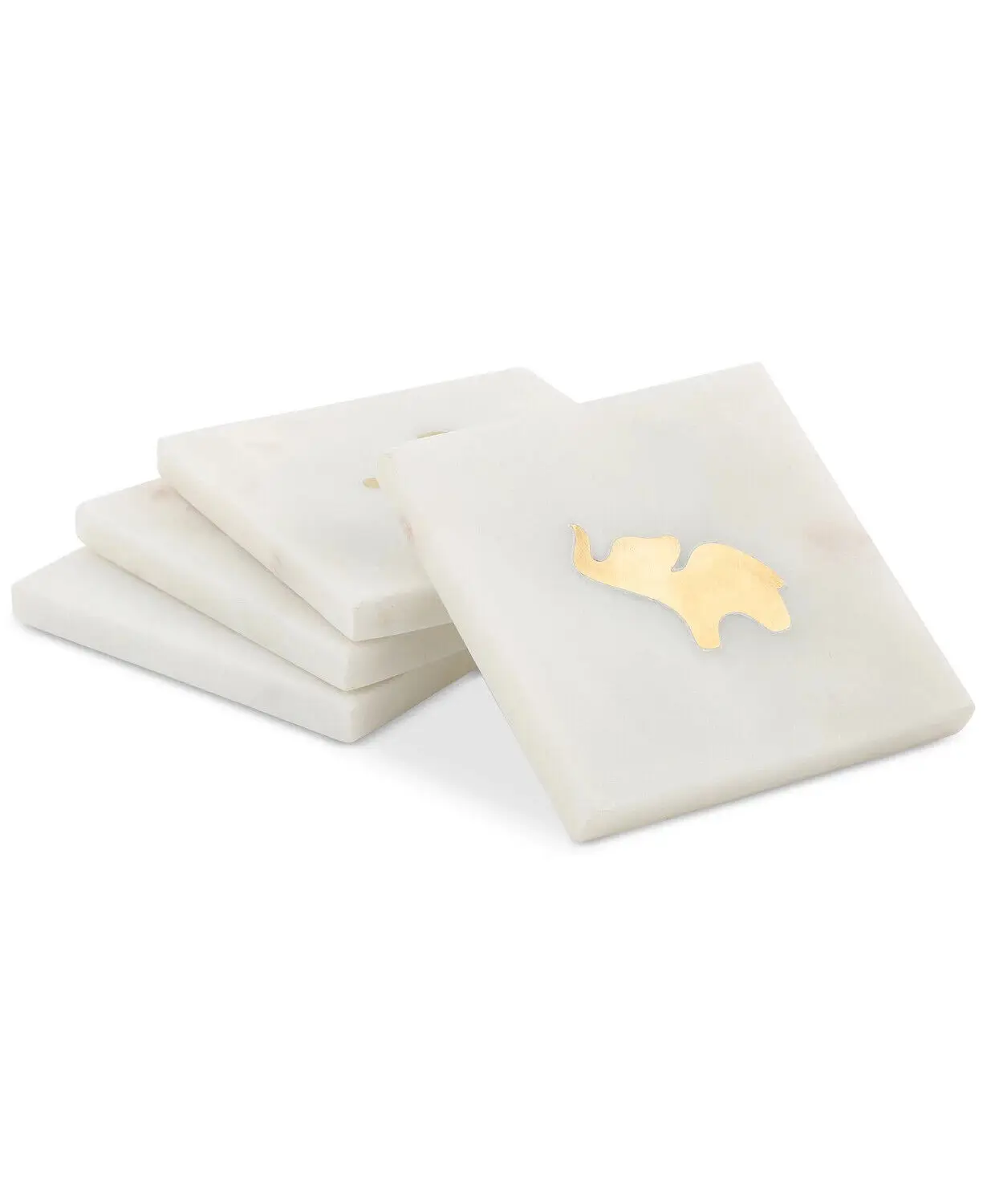 Premium Design Metal Inlay Marble Coaster Brass Elephant Pattern White Marble Coaster For Drinks Kitchen Essential Coaster