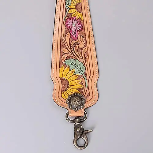 Leather Wristlet Key Fobs Embossed Floral Print Leather Key Rings Hand Tooled Leather Accessories Key Straps