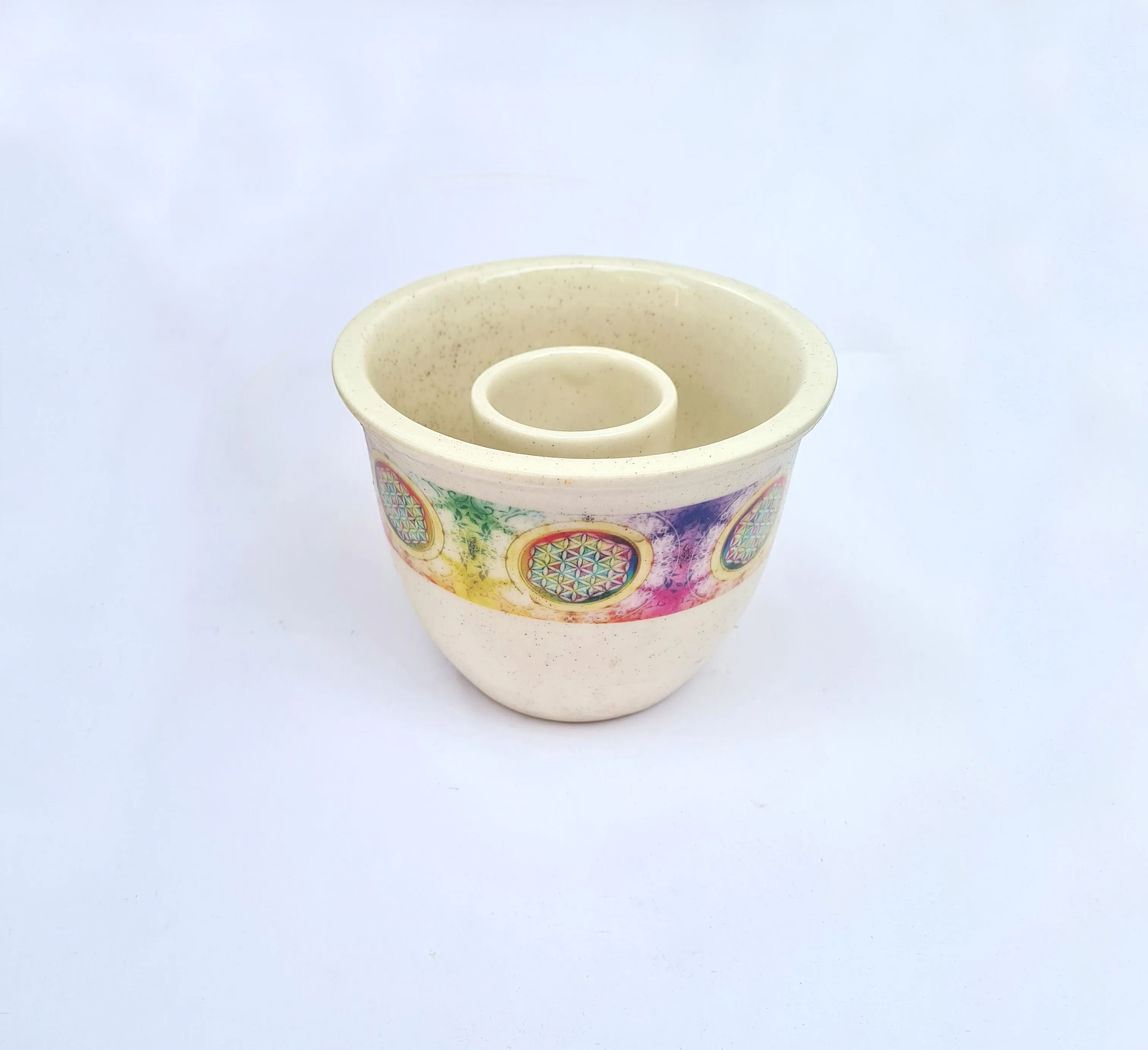 CERAMIC WHITE COLOR PALO SANTO STICK HOLDER SMUDGE SAGE LEAF BOWL BURNER INCENSE RESIN CHARCOAL CANDLE METATRON SEED OF LIFE