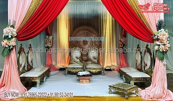 Bride Groom Seating Wedding Ceremony Vidhi Chairs New Design Wooden Wedding Mandap Chairs Designer Carved Marriage Mandap Chairs