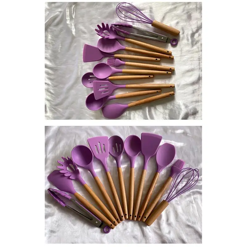 Kitchen Utensils Set Non-Stick Wooden Handle Silicone Cooking Tools Spatula Shovel Spoon Cookware Gadget for Kitchen Accessories