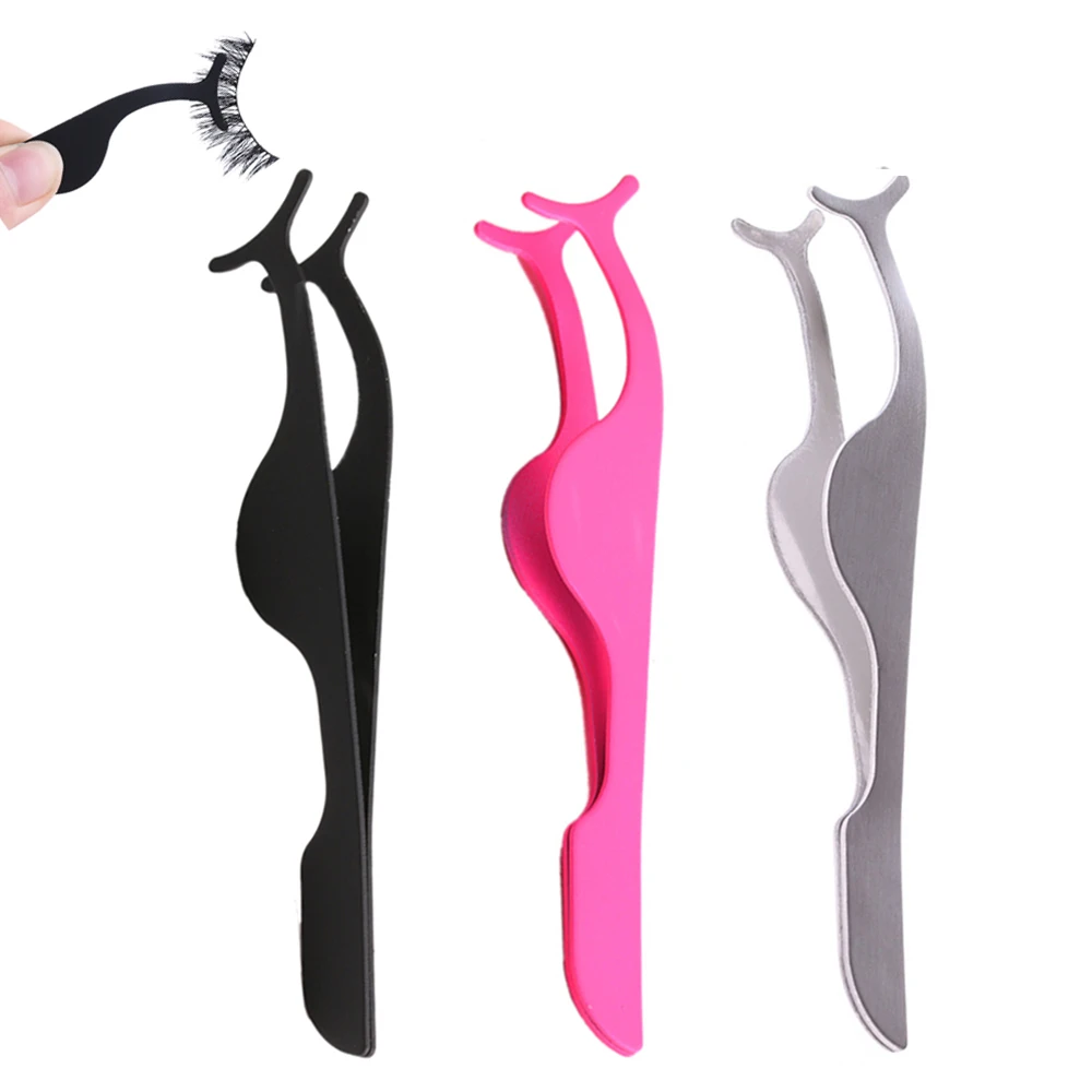 Custom logo Private Label Pink Plastic Lashes Applicator Tweezers Bulk Magnetic Lash Tweezers packaging False Eyelash Tweezers