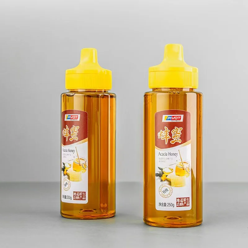 In stock 300ml 360ml food grade PET transparent flat ketchup tomato salad seasoning sauce honey squeeze plastic bottle