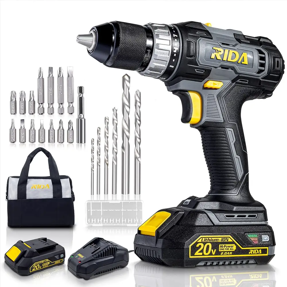 RIDA Amazon Best Selling 20V Cordless Power drill taladro inalambrico with Lithium Rechargeable battery