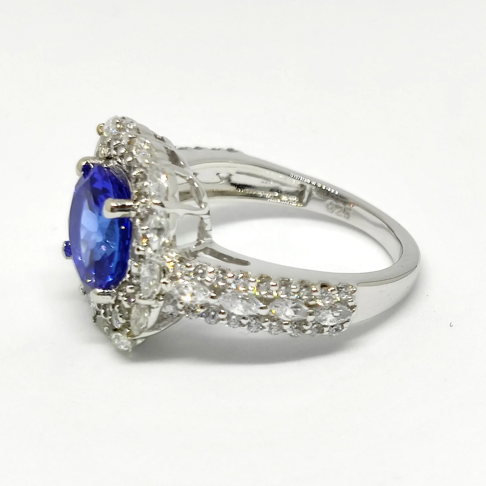 best quality tanzanite colored CZ gemstone jewelry rings wholesale women pure 925 sterling silver rings for beautiful ladies