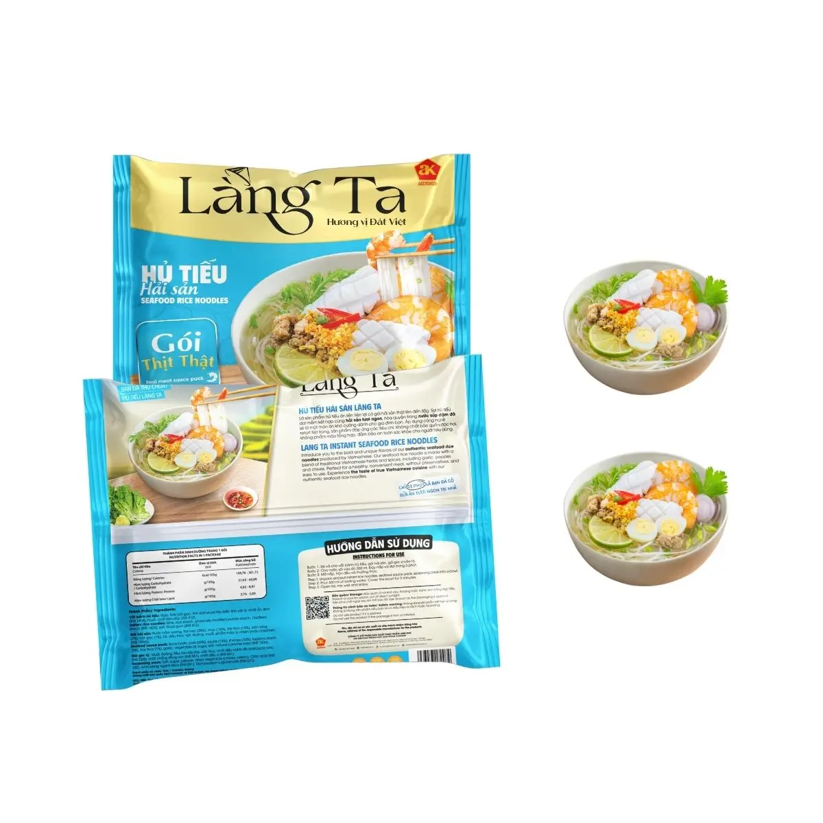 Instant noodles with real seafood sauce 105G pack Seafood Rice Noodles OEM package convenient meal ISO HACCP Vietnam factory