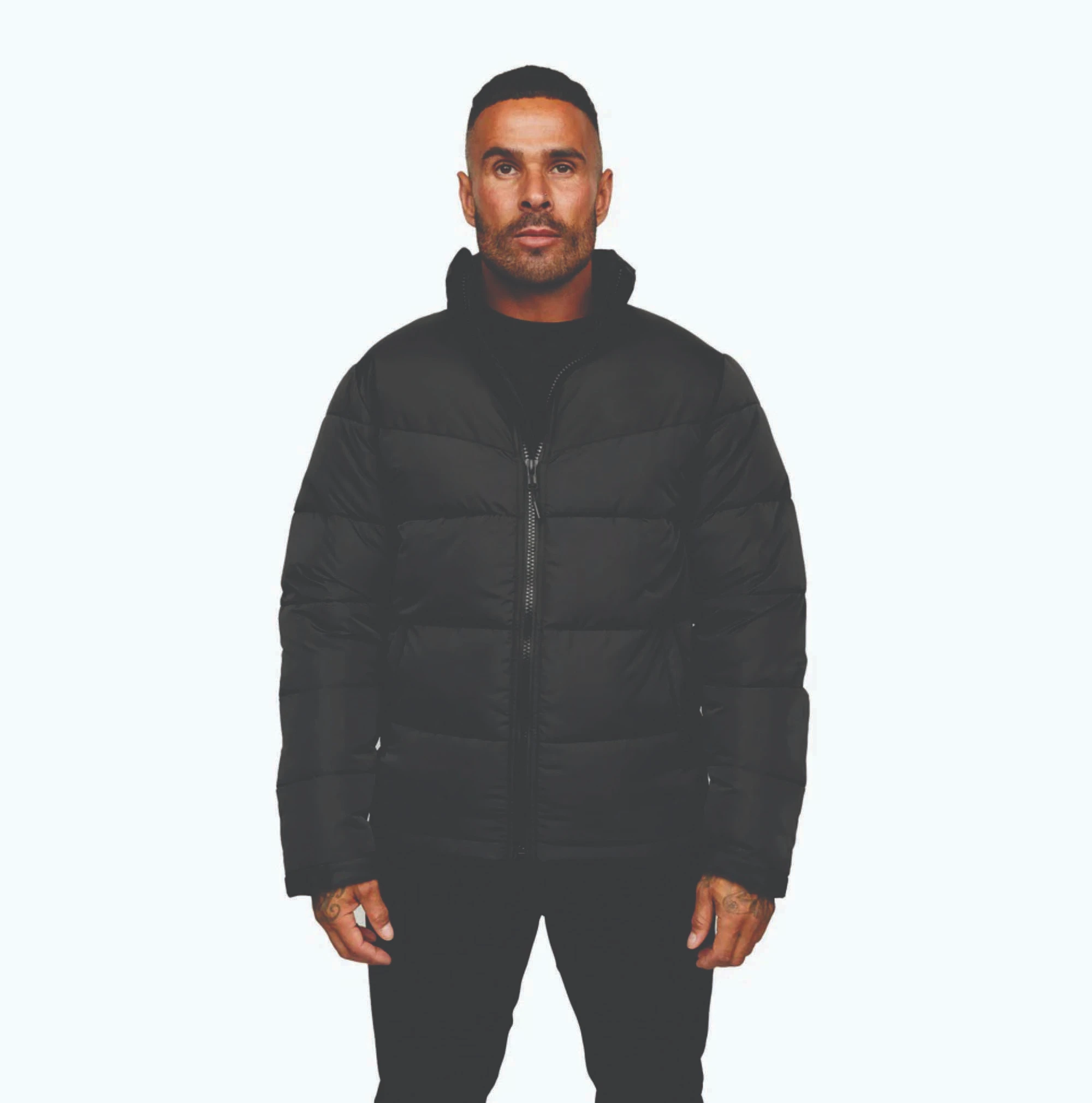 Factory manufacture Polyester/nylon Full Zip Padded Lining Mens Puffer Coat with 2 Front Pouch Pockets wholesale customized