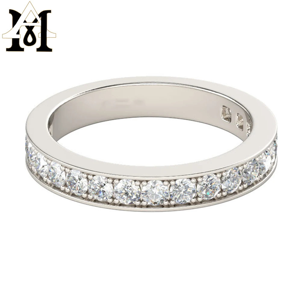 AM Jewelry Simple Channel Set Sterling Silver Wedding Ring Moissanite Certified Diamond Engagement Rings For Women