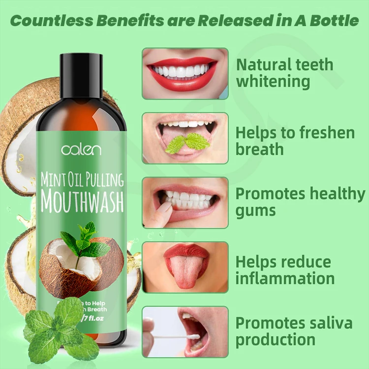 Oalen Customs Logo 200ML Teeth Whitening Support Healthy Gums Pulling Oil Mouthwash For Oral Care