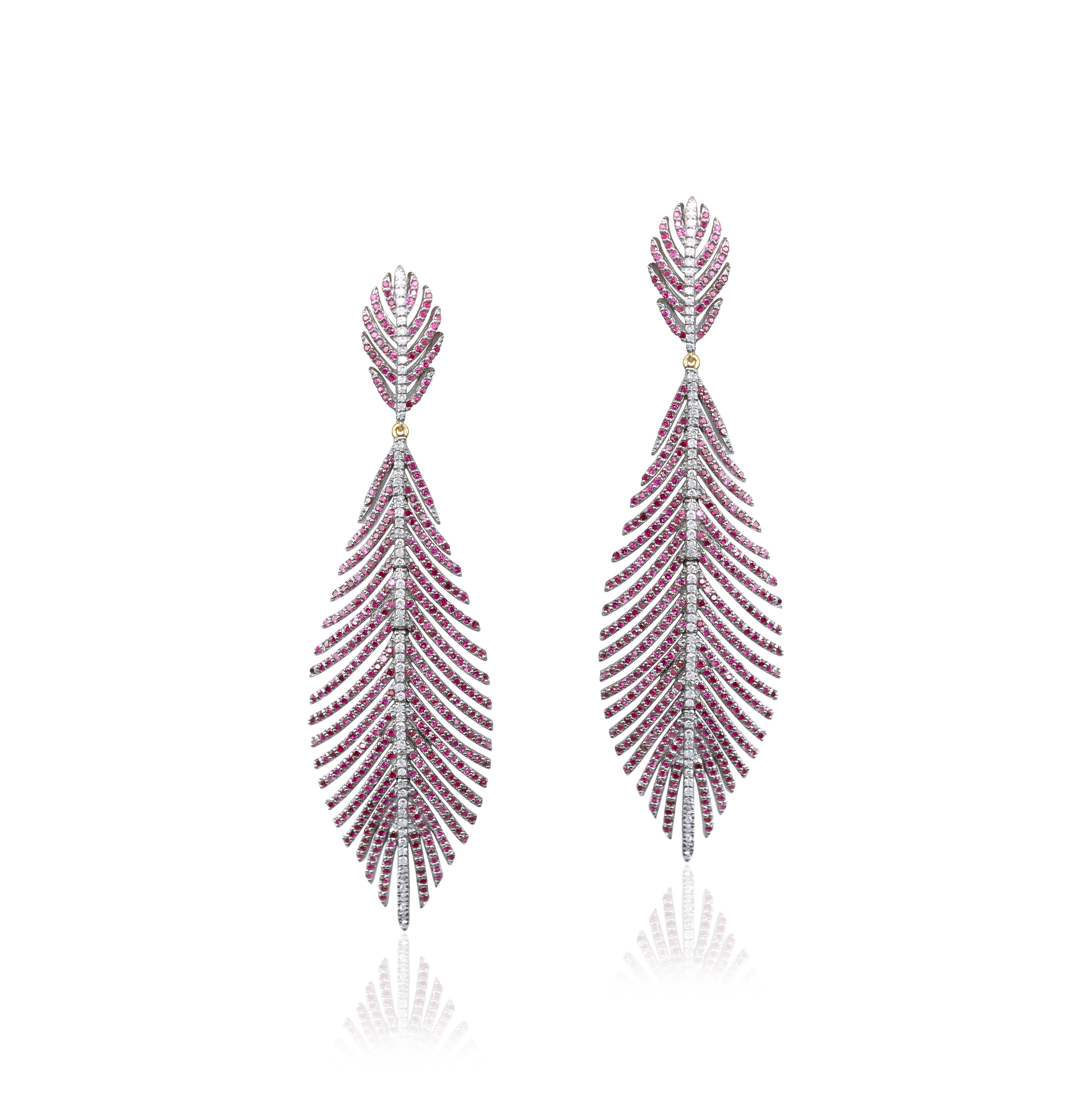 High Quality Unique 925 Silver Victorian Long Ruby Diamond Leaf Stud Earrings For Women At Good Price