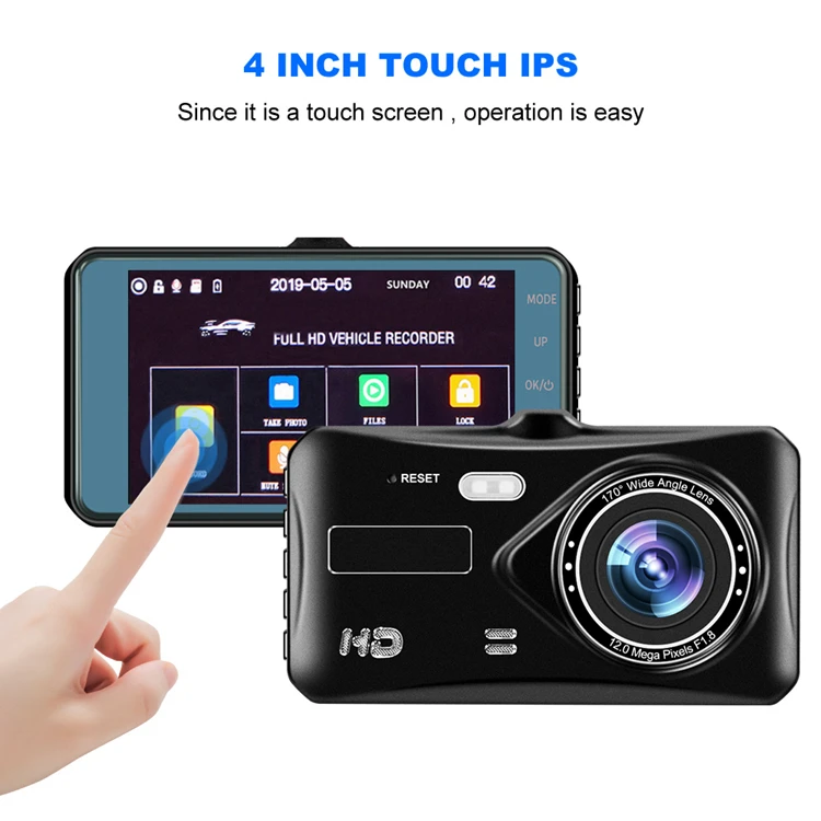 Car Video Recorder Dash Cam Dual Lens HD 1080P Auto Digital 4' IPS Touch Screen DVR Camera G-Sensor WDR Car DVRS Dashcam Camera