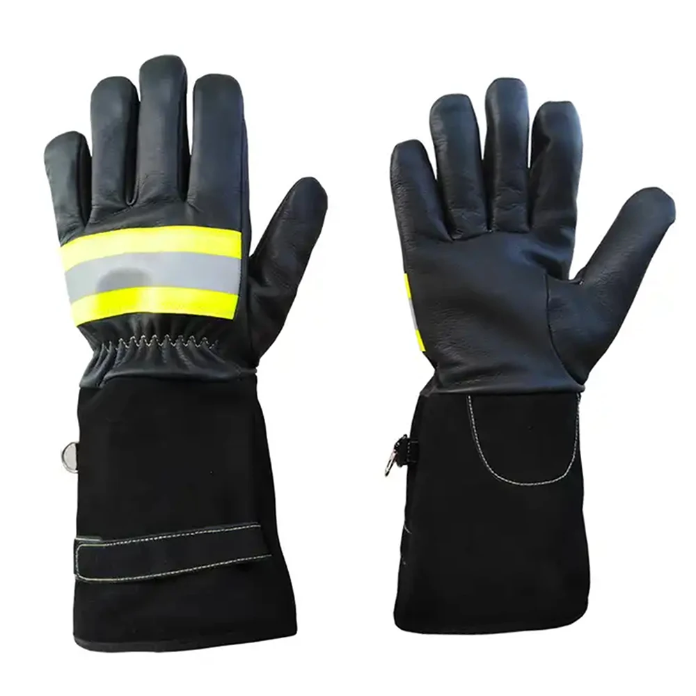 Cowhide Leather Heat Resistant Forest Fire Fighting Gloves Long Cuff Fire Waterproof Firefighter Gloves