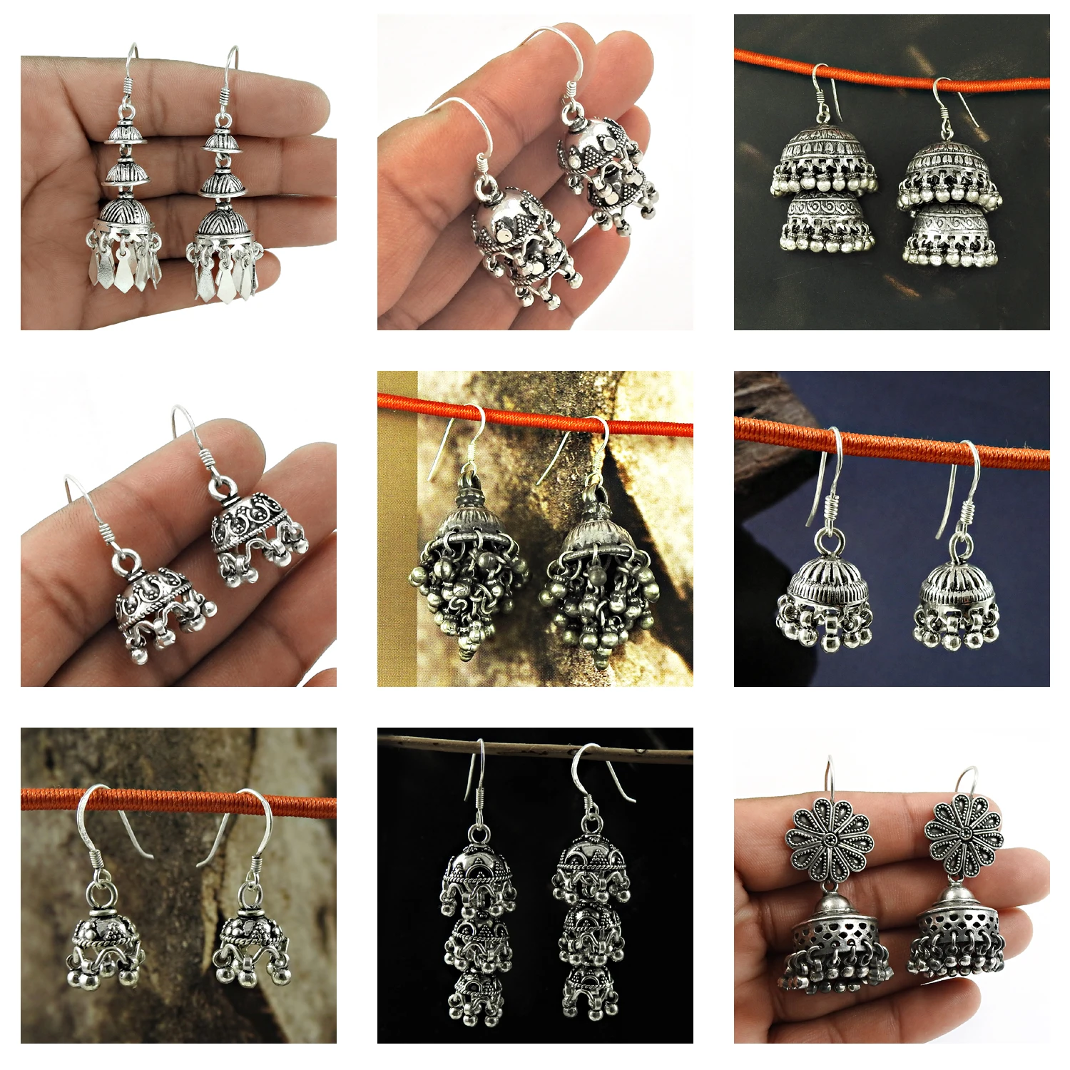 Indian Artisan Handicraft Jewelry 925 Sterling Oxidized Silver Dangle Handmade Jhumka Earrings For Woman Girls Bulk Manufacturer