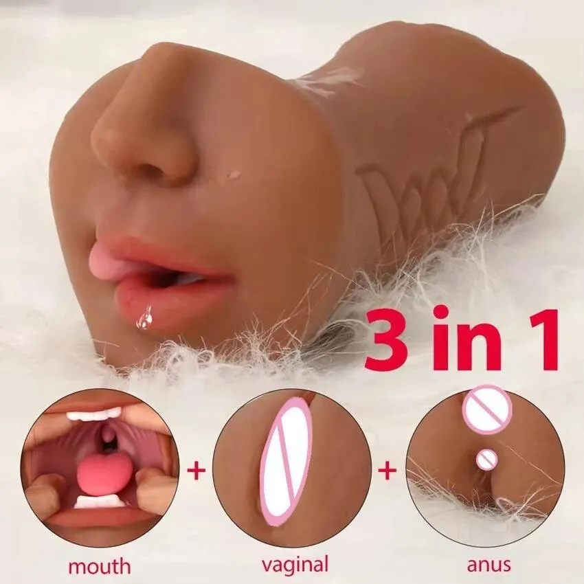 3 In 1 Sex Toys Masturbation For Men Deep Throat Realistic Vagina Anus Oral Tongue Hot Sell Pocket Pussy soft Silicone 2 channel