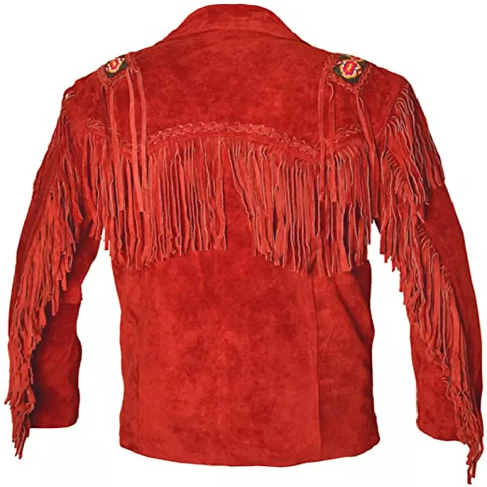 Best Selling Men Western Style Fringed & Beaded Black Color Tassels Cowboy Leather Jacket