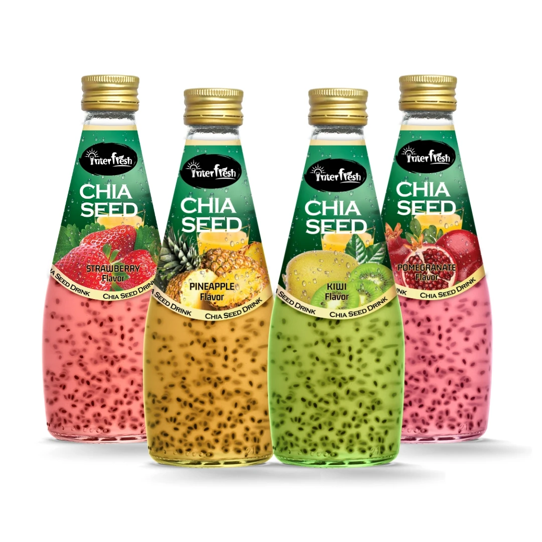 INTERFRESH Wholesale Private Label Accepted Natural Chia Basil Seed Drink Bottle 290ml from Viet Nam Free Sample  OEM HALAL