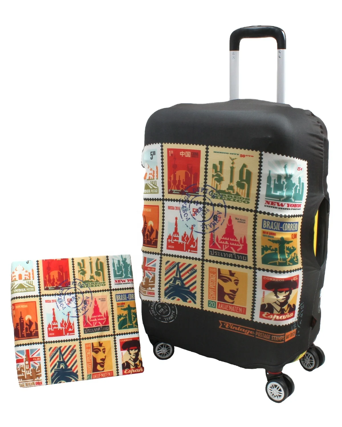 Stamp Collection Spandex Luggage Cover Made In Turkey Elastic Fabric OEM Accepted Suitcase Cover Koffer Maletas Valise Cover