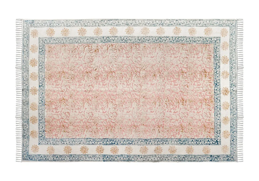 Beautiful Flower Pattern Design Carpets and 100% Cotton Material Rugs and Great Embroidery Pattern and Best for Home Decoration