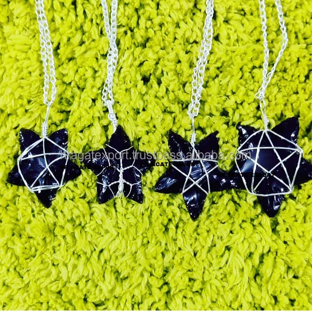 Green Gold Stone Moon Shape Tree Of Life Wire Wrapping Arrowheads Pendant Jewelry Necklace Wrap Arrowhead Pendant