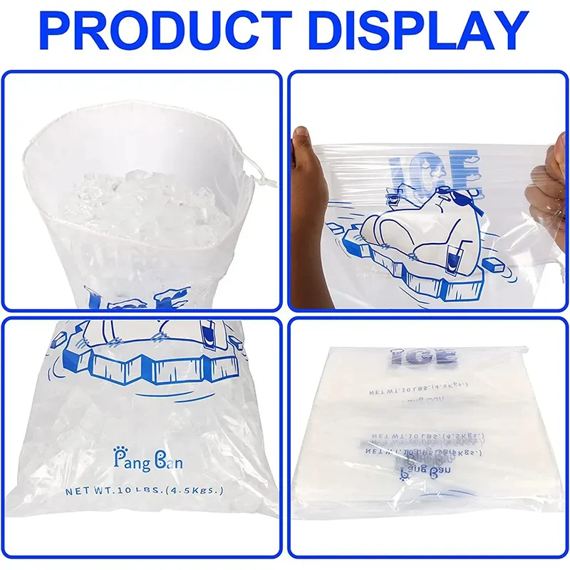 custom logo high quality food grade Ice Storage DrawString bags clear poly plastic ice cubes bags