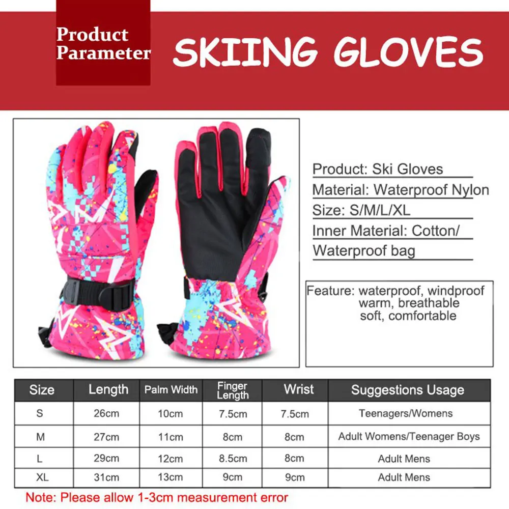 Thermal Men Winter Sports Ski Gloves Heated Waterproof Touch Screen Ski Gloves Ski Mittens