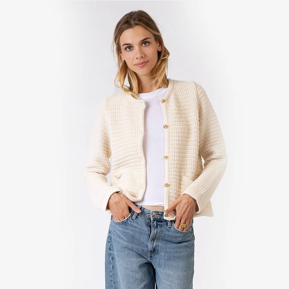 Белый свитер на заказ, Женский жаккардовый трикотаж с V-образным вырезом и карманами, 70% хлопковый плотный вязаный кардиган для женщин