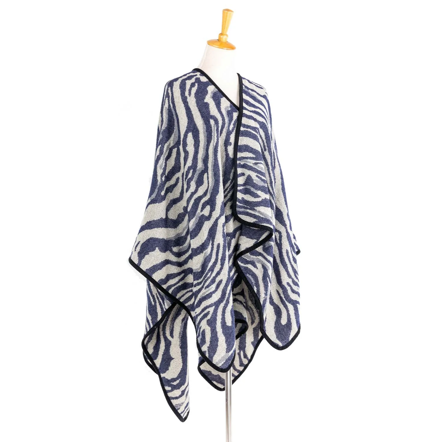 Spring Autumn Woman Warmth Apparel Oversize Jacquard Zebra Lined hemming Pullover Art Casual Sweaters Cape Poncho Pallium