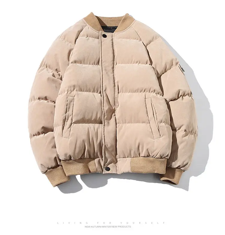 OEM Fashionable Men Puffer Jacket Winter Baseball Collar Bomber Jackets Stand Casual Polyester OEM Pattern bubble Customized