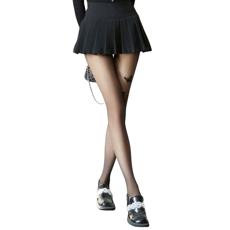 New Arrival Black Flocking Printed Pantyhose Stockings Custom Invisible Thin Transparent Sexy Anti-off Silk Any Cut Stockings