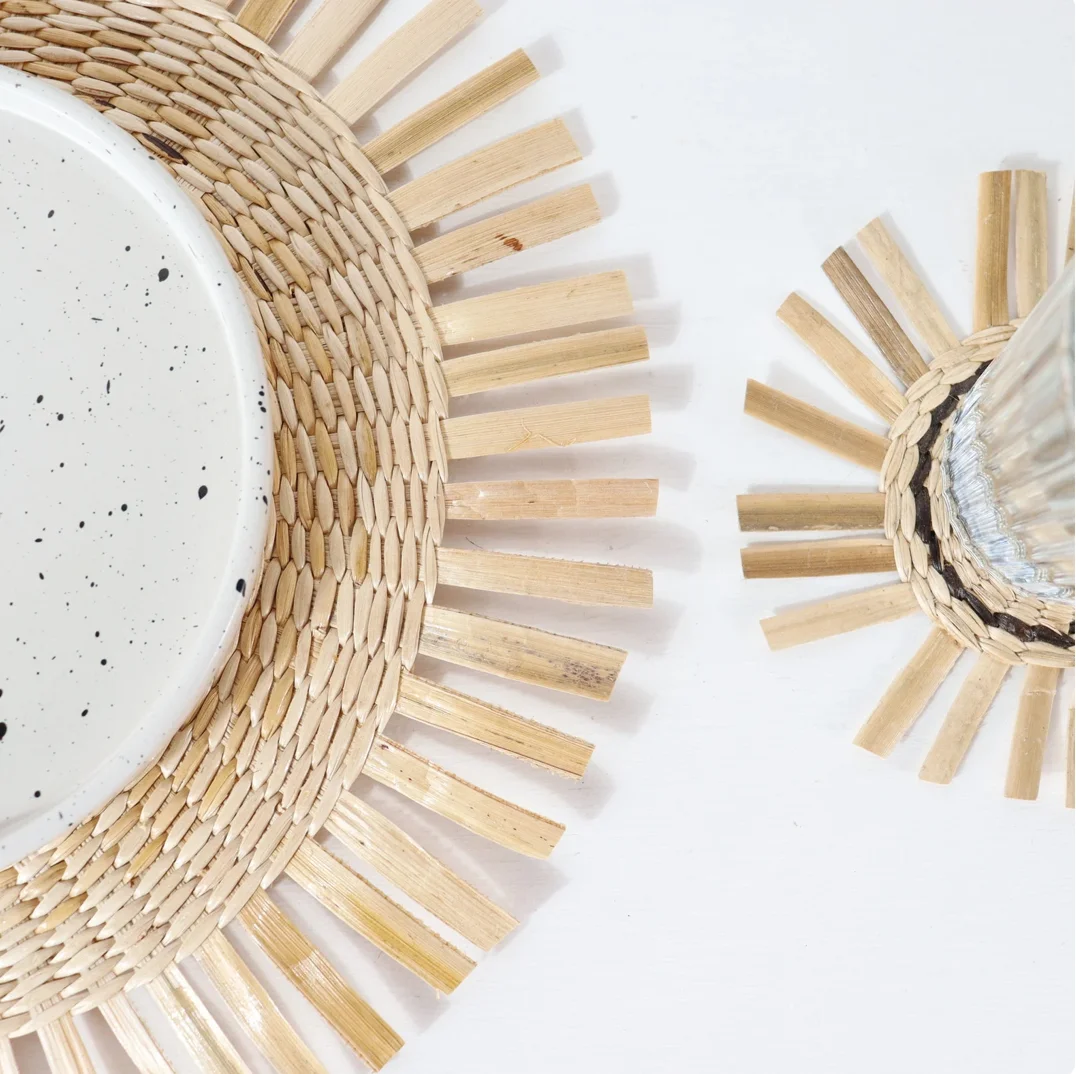 Trendy Good Quality Sturdy Round Shape Rustic Wicker Seagrass and Bamboo Placemats | Kitchen Supplies