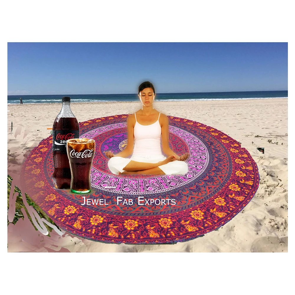 Embroidered Indian Round Mandala Yoga Mat Beach Throw Round Hand Print Cushion Cover Multi Color Home Decor Beach Picnic