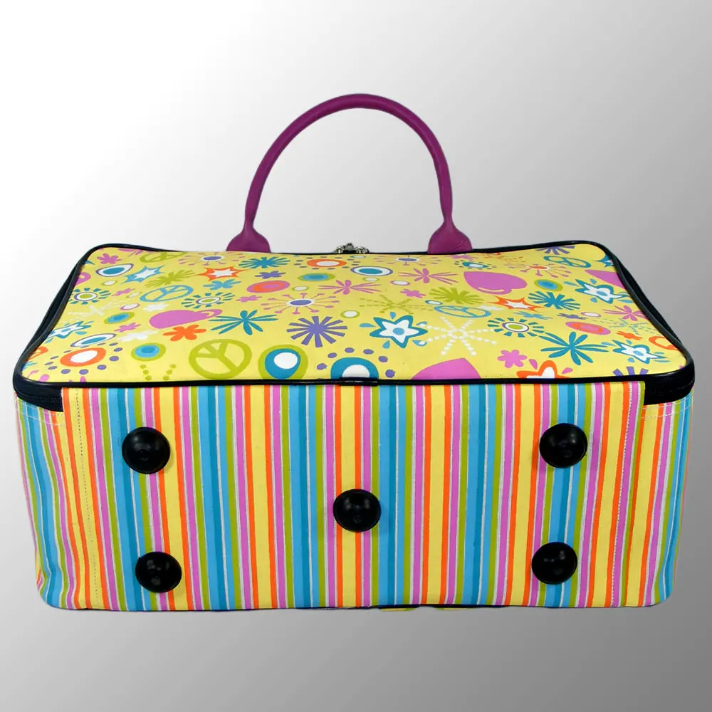 toy suitcase made from canvas with leather handle and plastic foots custom printed on all sides for free