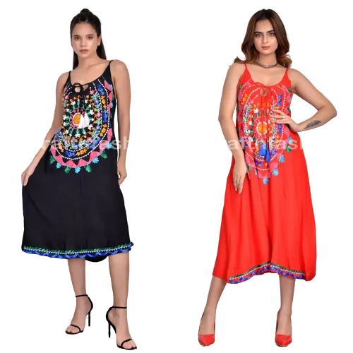 Summer Fashion Mexican Boho Vintage Bohemian Style Mexican Embroidered Dress Beach wear For Sale Manufacture in India