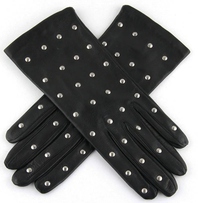 Ladies Gents half finger gloves with studs for fashion & comfort in real leather sheepskin Wear resistant gloves