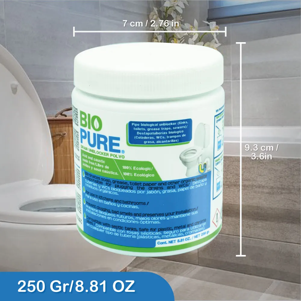 Biopure Drain Unblocker Powder - Biological Pipe Cleaner & Preventive Treatment for Toilets, Drains, Grease Traps & Sewers