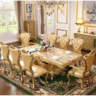 indian Hand Carved antique wooden indian royal round solid seasoned wood dining table and chair Solid wood table sets for sale