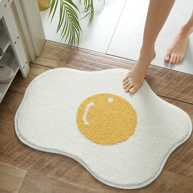 Egg Bathroom Rug Non Slip Cute Bath Mat Soft Shower Rug Plush Microfiber Water Absorbent Thick Shaggy Floor Mats