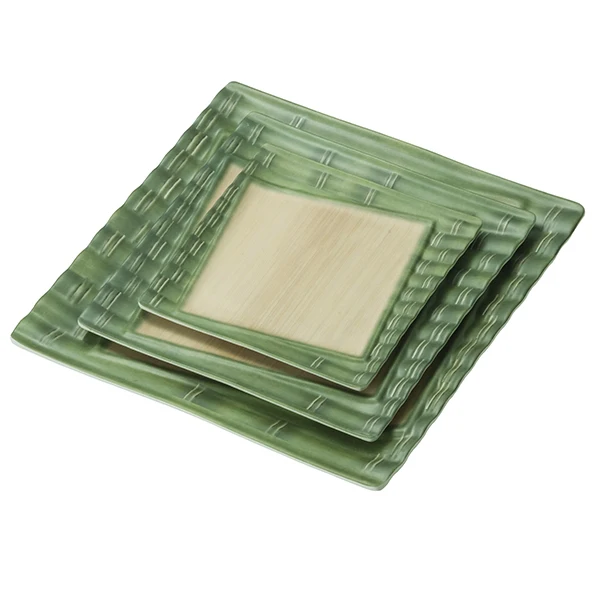 Square Green Bamboo Design Melamine Tableware Diet Set Melamine Plates