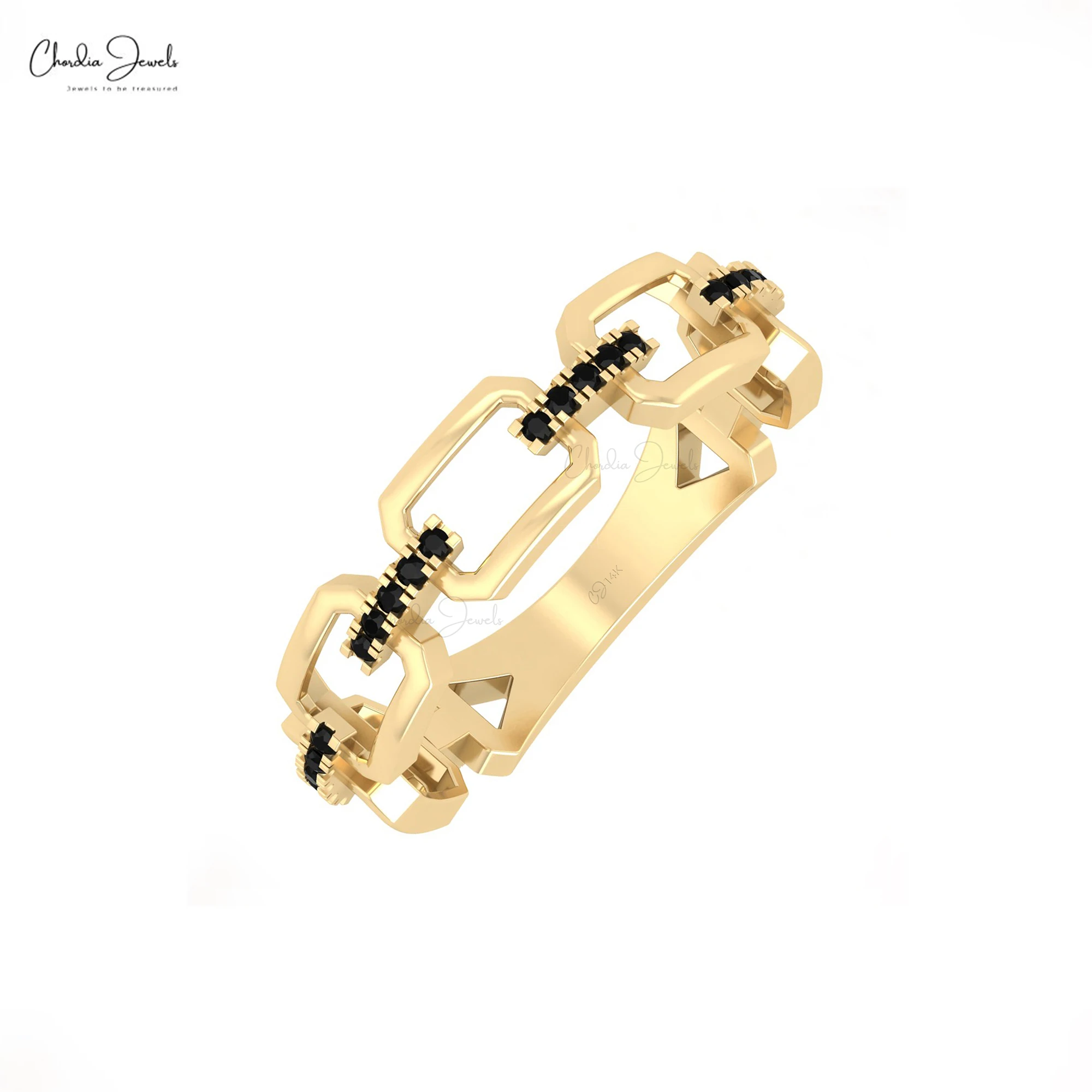 14k Solid Gold Link Chain Ring Natural 0.15 Ct Black Diamond Ring Fine Jewelry for Women Engagement Ring Factory Wholesale Price