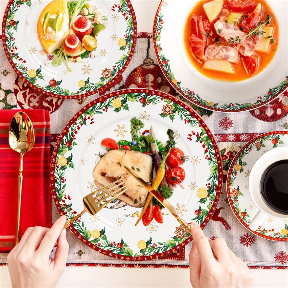 Modern Nordic European Christmas Design Tree Decorative Collection Ceramic Tableware Porcelain Dinner Plates Dinnerware Set