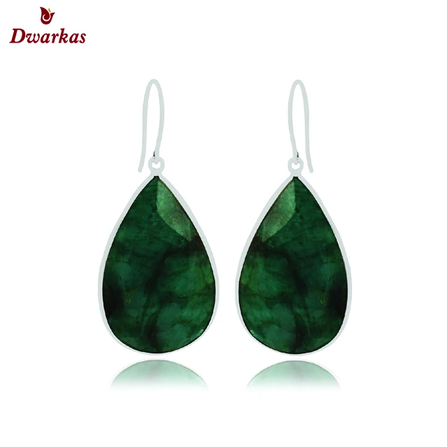 Classic 925 sterling silver green stone pear shape bezel setting drop earring for ladies and girl jewely